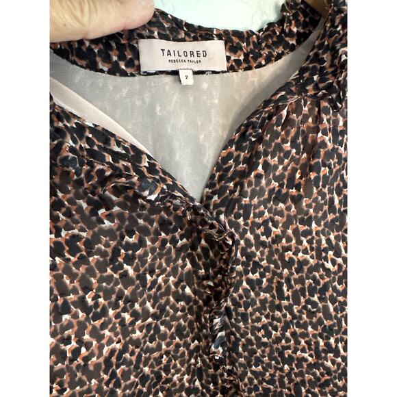 Rebecca Taylor Brown Silk Blouse Long Sleeve Ditsy Floral Forest Office Fall - Picture 3 of 7